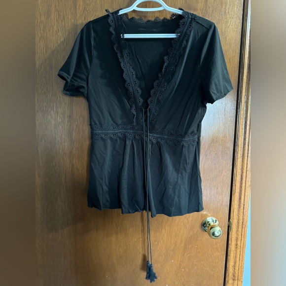 SHEIN Clasi Plus Contrast Lace Fringe Detail Black Top Size 0XL - Picture 2 of 4